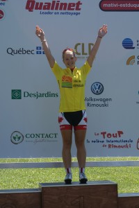 Tennessee Mayer holds the Yellow Jersey in the women's race