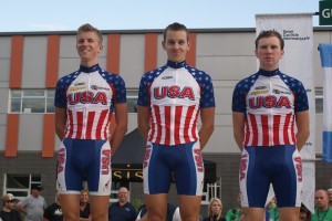 The US team holds all three jerseys: Taylor Eisenhard leads overall, Alexandre Darville holds the sprint jersey and Owen Logan is leading the young rider category.