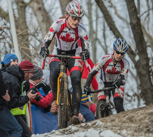 National champion Mical Dyck is followed by Pepper Harlton during the elite women's world championship race.