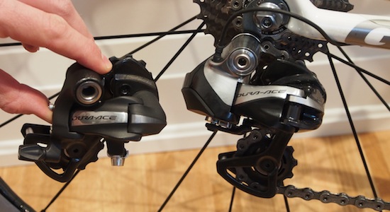 The entire Dura Ace Di2 has been slimmed down, the new rear derailleur is similar size to a mechanical set up, despite housing a servo motor.