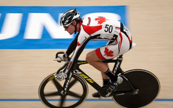 Marc-Antoine Noel of Drummondville, Que., laps the field in the men's scratch race. He'd go on to win gold in the event. Photo credit: Ivan Rupes