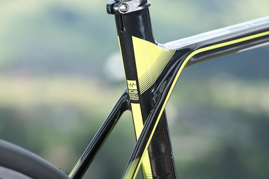 This shows the 53mm seat stays that attatch to the top tube for greater frame compliace 