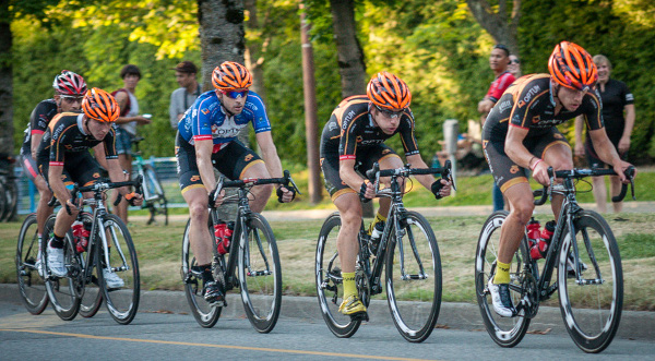 Ryan Anderson (left) is led by his teammates of Optum presented by Kelly Benefits Strategies during the UBC Grand Prix. Photo credit: Scott Robarts