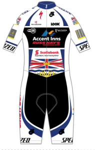 Accent Inns/Russ Hay's Cycling Team presented by Scotiabank 2015 team kit BC champion skinsuit