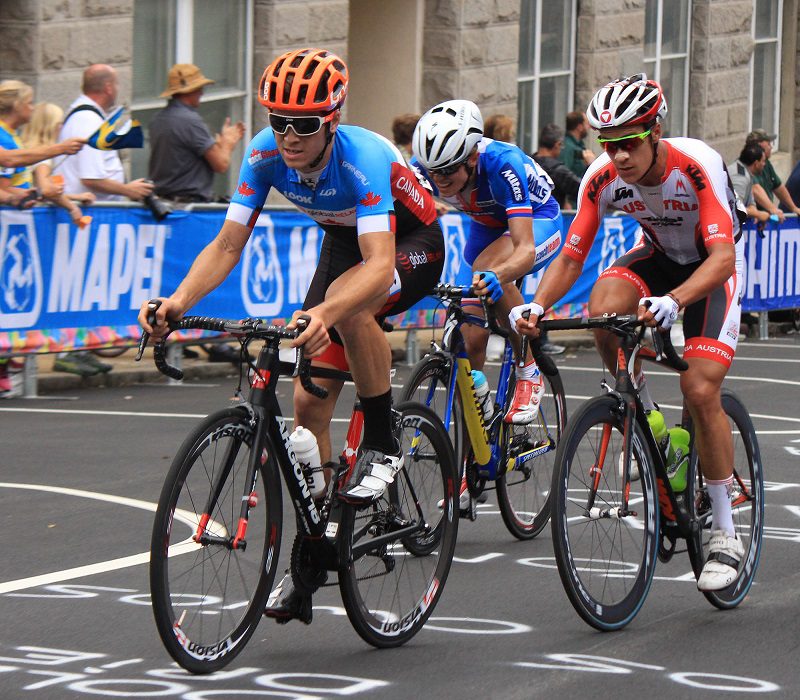 Canadian Ben Perry racing in the U-23 race of the 2015 UCI Road Cycling World Championships in Richmond.