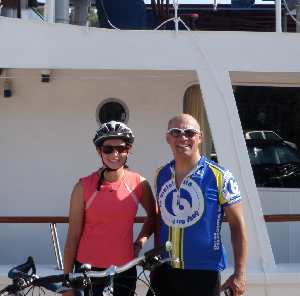 Patrick Ma with his daughter on a bike tour in Croatia