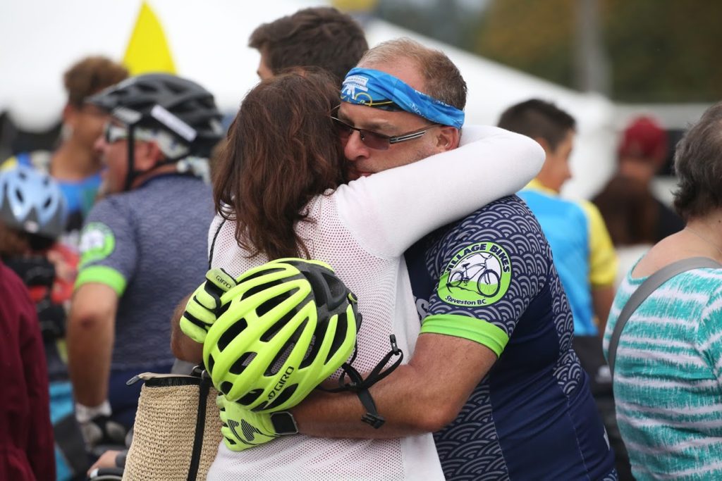 Andrew Altow hugging friend Lisa, remembering her mom - The BC Ride