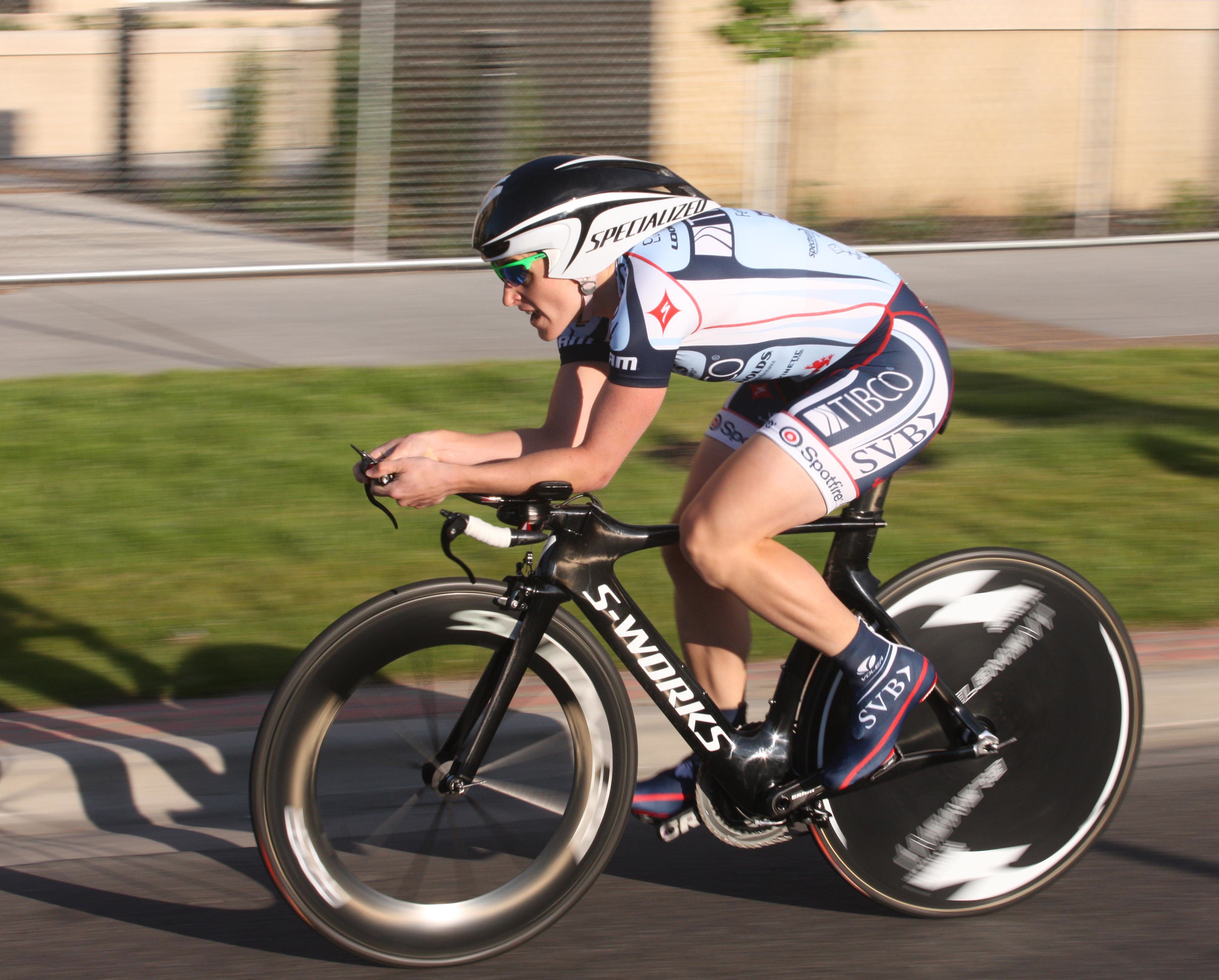Tara Whitten during a time trial race in 2012.