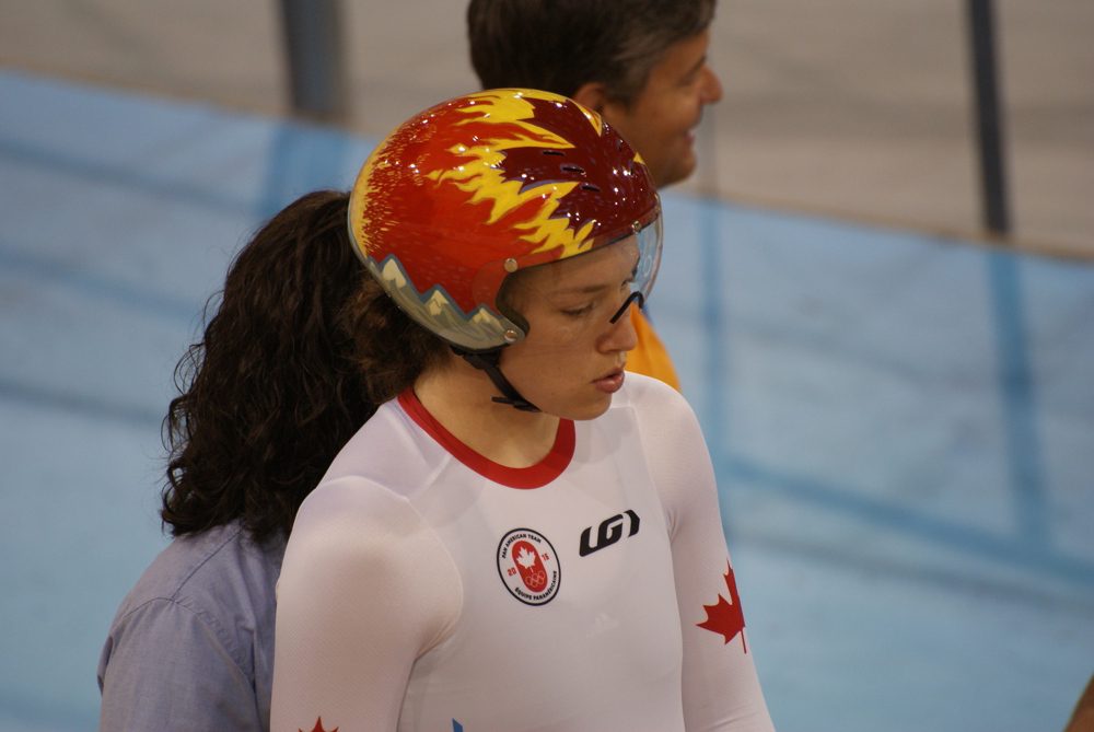 Monique Sullivan lines up for the women's team sprint qualifer at the 2015 Pam Am Games.