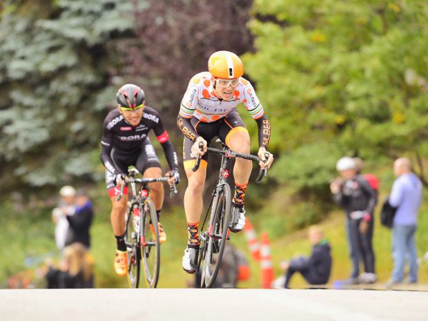 Ben Perry of Silber takes the first KOM point in Edmonton. Photo credit: Jeff Bartlett