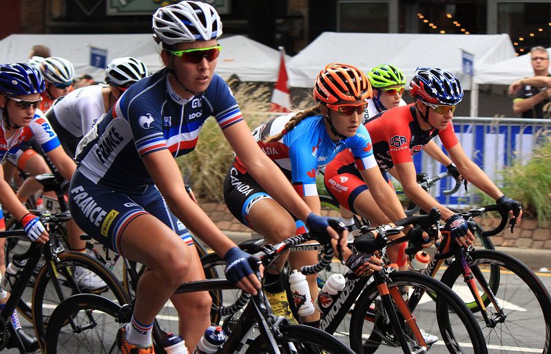 Canada's Leah Kirchmann races in the 2015 UCI Road World Championships elite women's race Saturday.