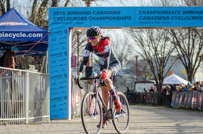 Canada's Mical Dyck, seen here at the cyclocross nationals in Winnipeg in October, clocked one of the best times for Canada at Sunday's competition.