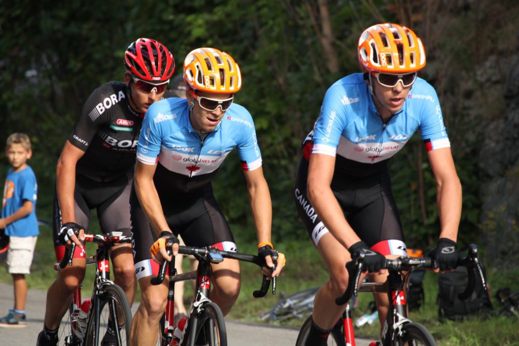Ben Perry and Matteo Dal-CIn ride in the breakaway at the Grand Prix Cyclistes Montréal 