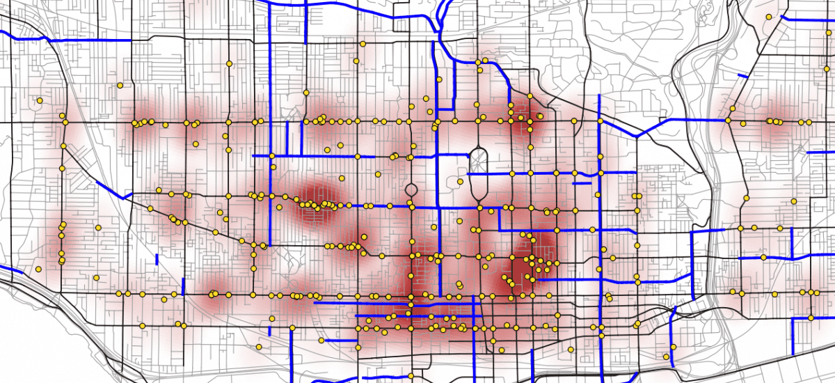 This map, provided by Cycle Toronto, shows the hot spots for dooring collisions across the city. (Image: Cycle Toronto)