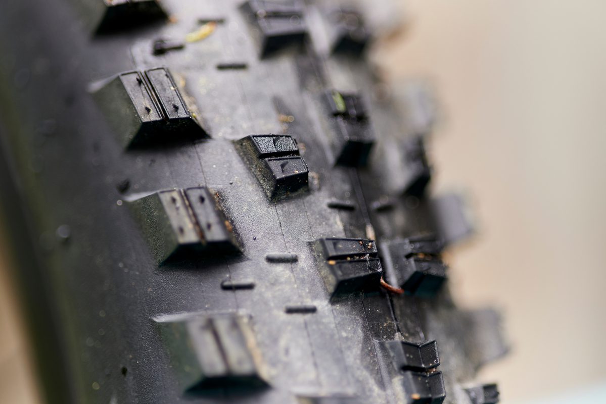 Close up of lugs on Maxxis Forekaster mountain bike tire