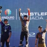 JESSE Melamed and REmi Gauvin on the podium at the Whistler Enduro World Series