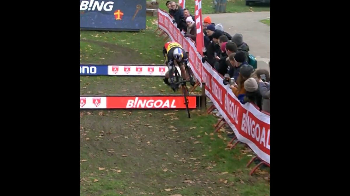 Wout van Aert crashes during a cyclocross world cup