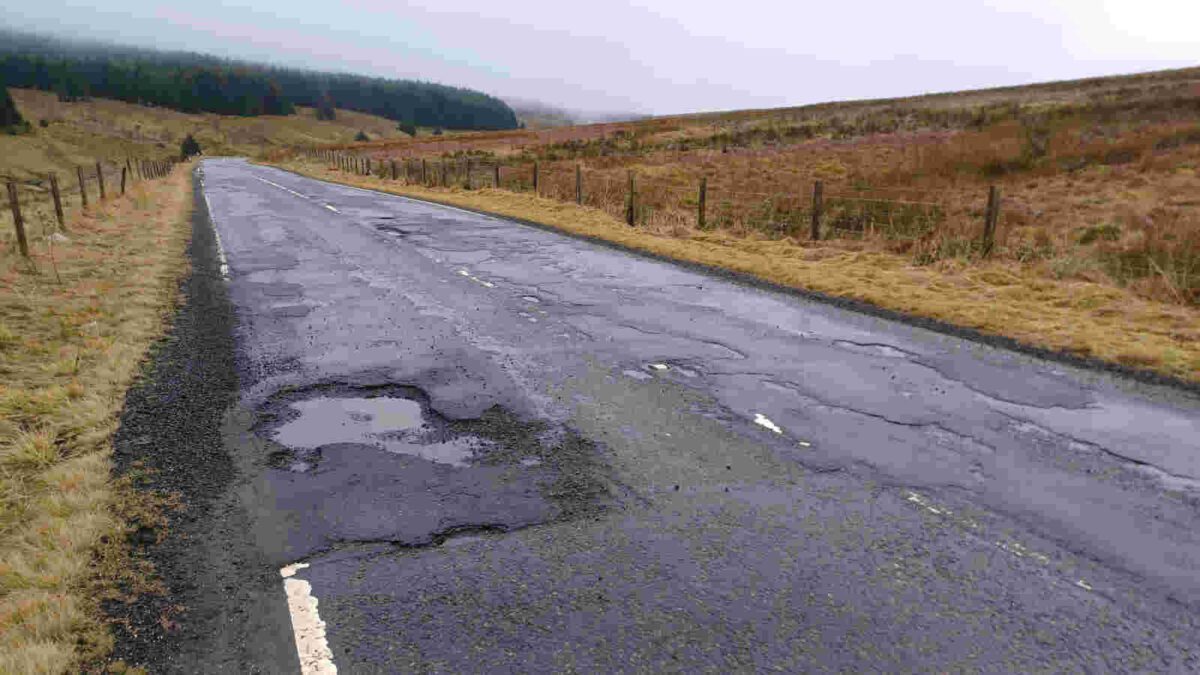 The potsholes on roads in Glasgow