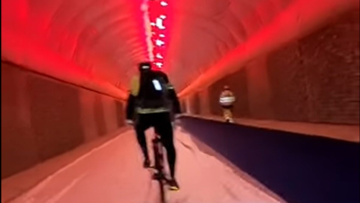 The underground bike tunnel in Bergen, Norway