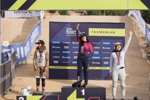 Under-21 women's podium at Enduro World Cup #1 - Maydena Australia