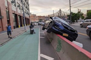 A car on a barrier in New York