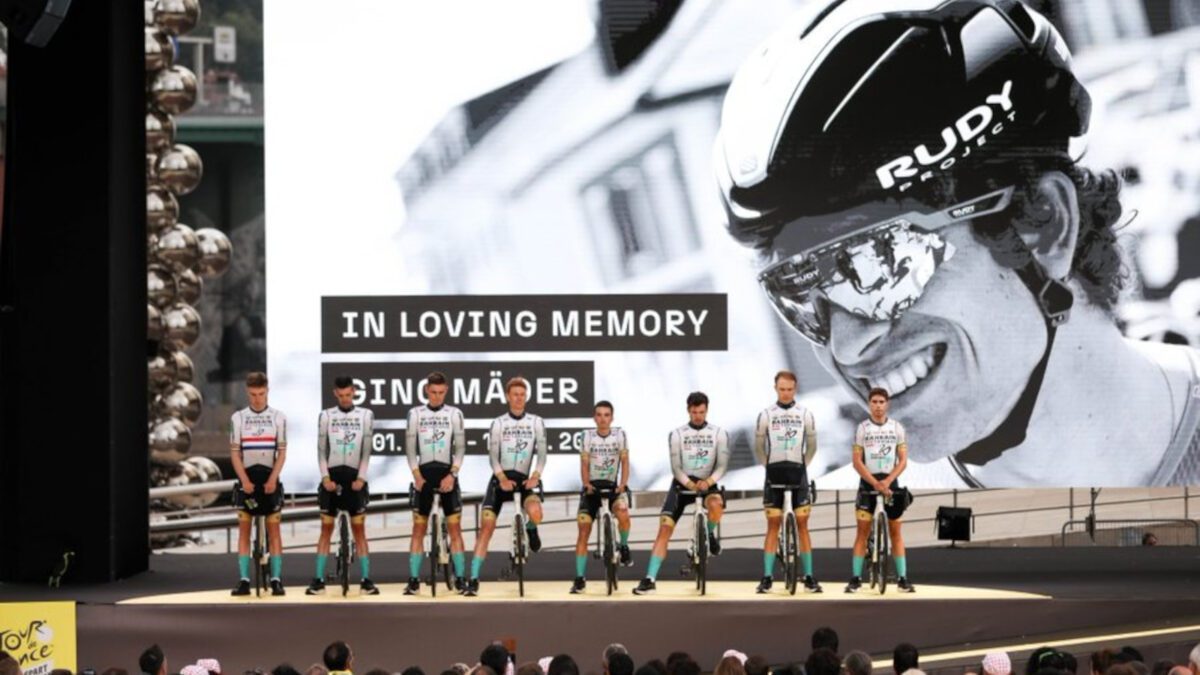 The Tour de France presentation of Bahrain-Victorious remembering Gino Mader