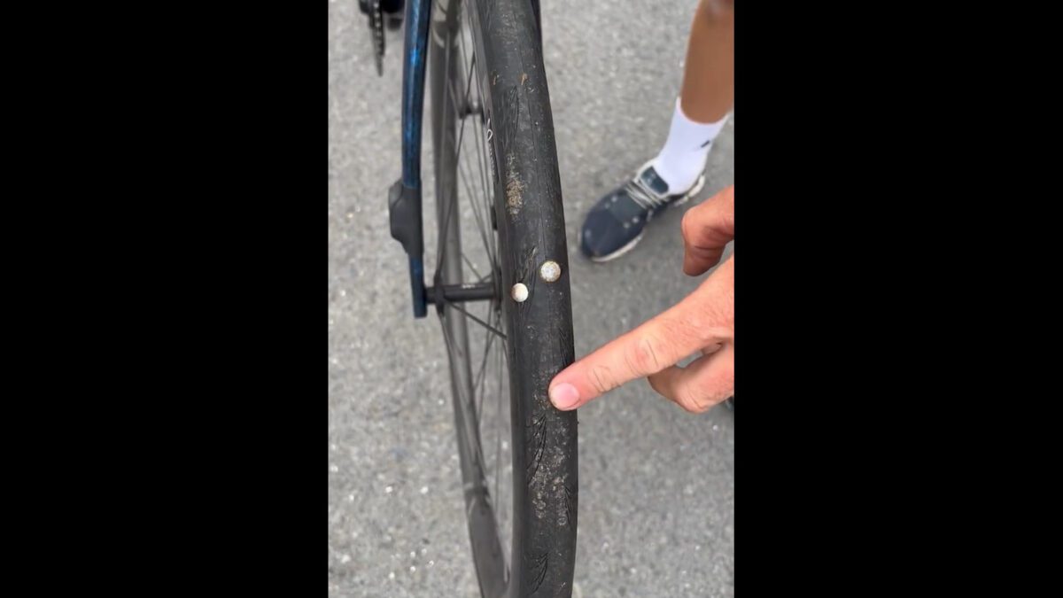 Tacks in a tire at the Tour de France