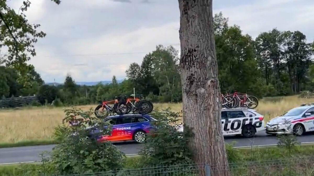Cars crash at the Tour of Poland