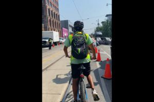 A blocked bike lane in Toronto