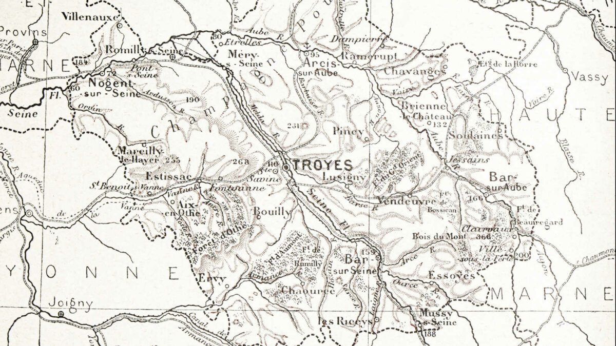 Antique French map of Aube (département)