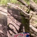 Finn Iles nearly hits a fallen tree while training